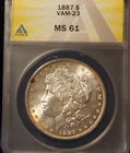 1887-P   MORGAN DOLLAR  *BRIGHT WHITE - GOLDEN RIM TONED*   MS-61    VAM-23