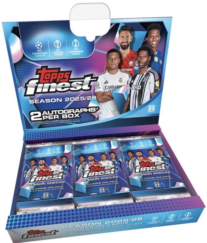New 2025-26 TOPPS FINEST UEFA Club Competitions HOBBY BOX (2 AUTOs) UCC Soccer
