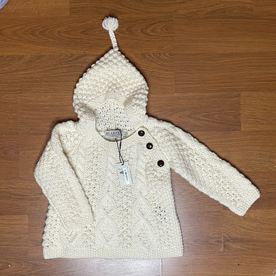 Blarney Baby Shepley Aran Irish Merino Wool Sweater L Chunky Cable Knit Crochet