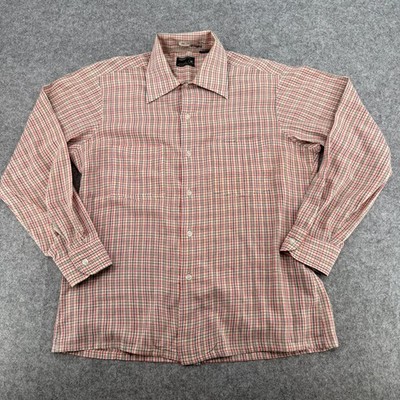 Vintage JCPenney Mens Plaid Button Down Shirt Red Black White 70s Style Size M