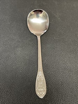 Vtg Customcraft Sugar Spoon Monogram ''L'' Floral Stainless Steel
