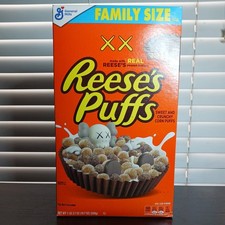 Kaws Reeses Puffs Family Size Cereal Box Limited Edition. Sealed, Sold Out, Rare