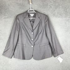 Dressbarn Blazer Womens 14W Gray Pinstripe 3 Button Suit Jacket Lined Career