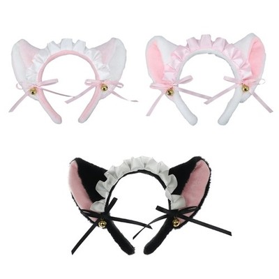 Women Lace Cat Ear Bow Headband Maid Lace Headwear Elaborate Photo Props