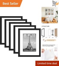 8.5x11 Picture Frame Set of 5 Wall Gallery Collage Photo Frames Black