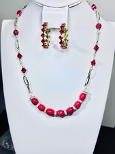 Set orecchini collana e strass gemme rosse ovali Swarovski rossi natalizi vendita
