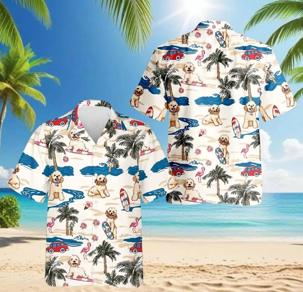 Goldendoodle Hawaiian Shirt, Dog Lover Shirt, Summer Beach Button Down Shirt