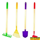 Kids Garden Tool Set 4 Piece Shovel Rake Hoe Leaf Rake Metal Heads Safe Design