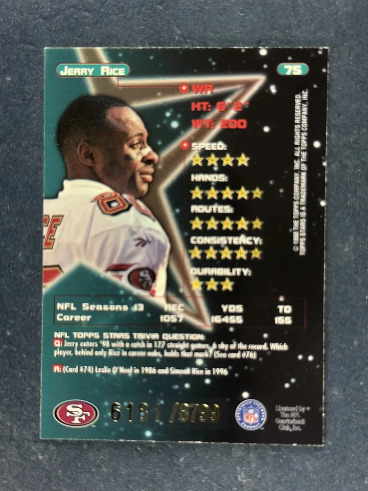 1998 Topps Stars Bronze #75 Jerry Rice San Francisco 49ers /8799 - Image 2 of 2
