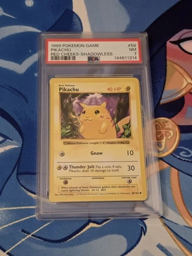 Pikachu, Pokemon, Base Set Shadowless, Red Cheeks, 58, PSA 7