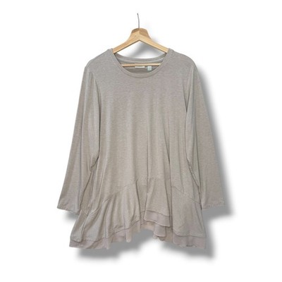 LOGO Lounge Lori Goldstein Beige Heather Ruffle Hem Tunic Top Pockets Womens 2XL