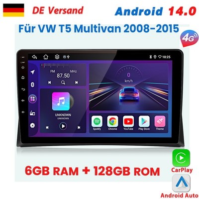 6+128GB Carplay Für VW T5 Multivan Android14 Autoradio GPS Navi BT SWC Wifi DAB+