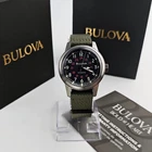 Bulova 98A255 Hack Black Dial Green Leather Strap Automatic Men's Watch 38MM
