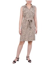 NY Collection Womens Printed Sleeveless Shirt Dress
