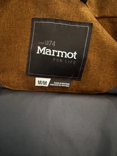 Marmot 700 Fill Down Puffer Vest Men’s M Brown Orange Colorblock image 3