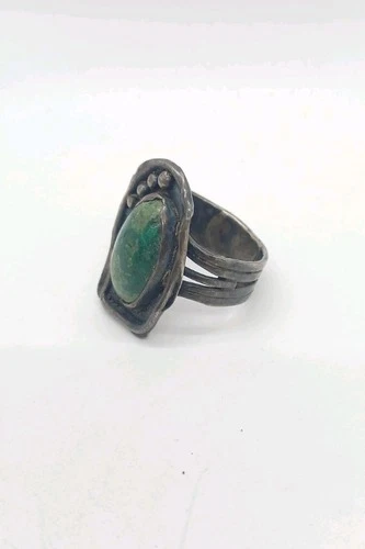 Vintage Native American Green Turquoise Sterling Silver  Men's Ring - Size 15