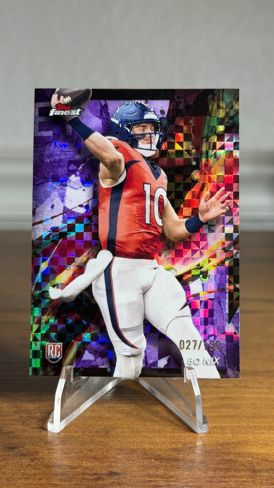 2024 Topps Finest 63 Bo Nix Rookie RC Purple Checkerboard Refractor #/150