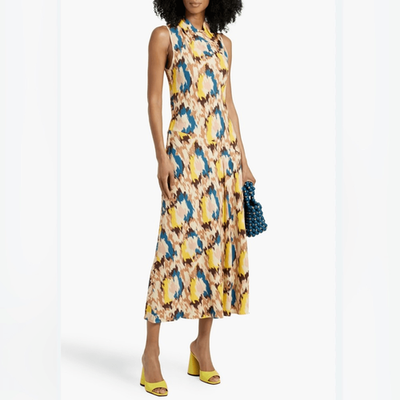 oriental midi dress Suki Front Split Midi Dress Oriental Floral Print Forest Green