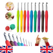 9Pc Crochet Hooks Set Soft Grip Handles Knitting Needles Aluminum Multi Color UK