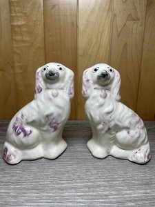 Pair of 5” Staffordshite Style Spaniel Dogs Plum Luster