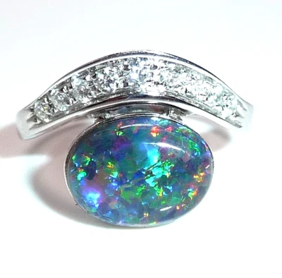 Ring 585 Gold Weißgold 034ct Diamanten 2.00ct Australischer Opal Gr 56-57 - Bild 1 von 4