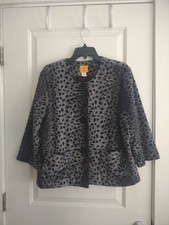 Ruby Rd Women Size 14 Grey And Black Animal Print Jacket 3 Button 2 Pockets