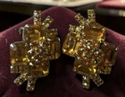 Vintage Amber Rhinestone Clip-On Earrings | Mid Century Costume Jewelry