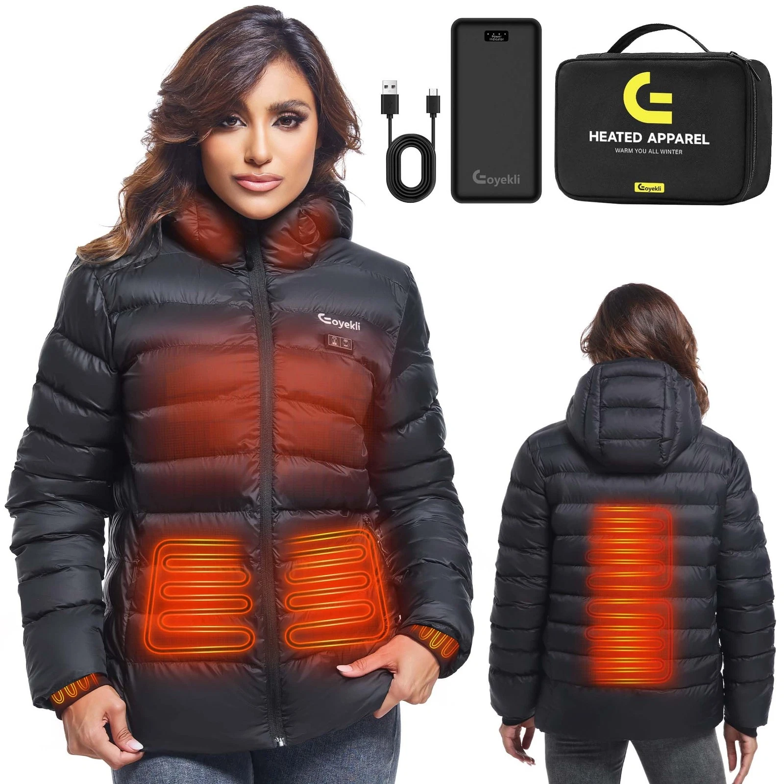 Heated Jacket for Women, Women's Jacket,12V 20000mAh Small, Black