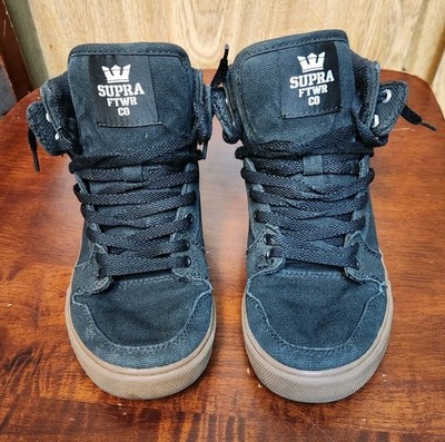 Supra Vaider Boys Hi Top Skate Shoes Sneakers Size 3 Black Canvas