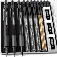 Four Candies 1.3mm Mechanical Pencil Set with 48 Lead Refill, 3-Pack, Black 