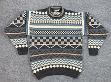 Vintage Gaeltarra Sweater Mens Large Gray Blue Wool Made in Ireland Crewneck