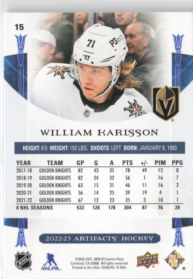 2022-23 Upper Deck Artifacts #15 William Karlsson - Image 2 of 2