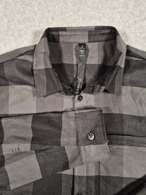 Lululemon Men's Masons Peak Shirt Large Plaid Flannel Button Down Black Gray