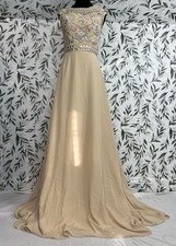 Stunning Boutique Beaded Beige A Line Maxi Dress Gown Prom Formal Sz XS (2) #8
