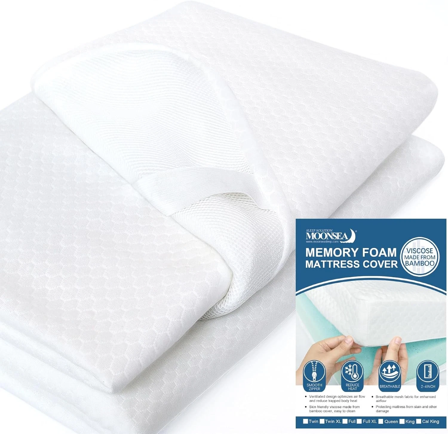Mattress Topper Cover Only for Queen Size Foam Latex, 3-4 Inch Queen, White
