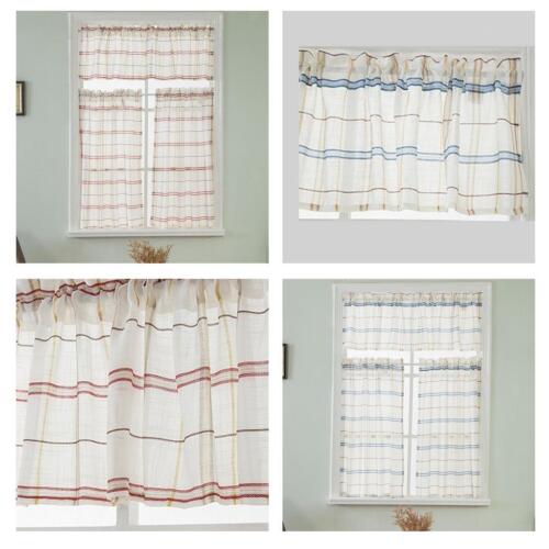 Checked Linen Window Tiers Half Curtains Valance Decoration - Picture 1 of 55