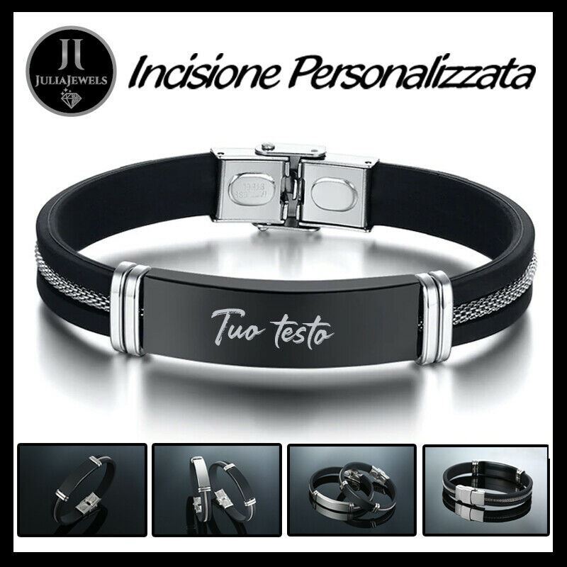 Braccialetto In Pelle Con Incisione Nome - Acciaio Inossidabile, Unisex, Regalo Personalizzato Per Uomo E Donna - Foto 4