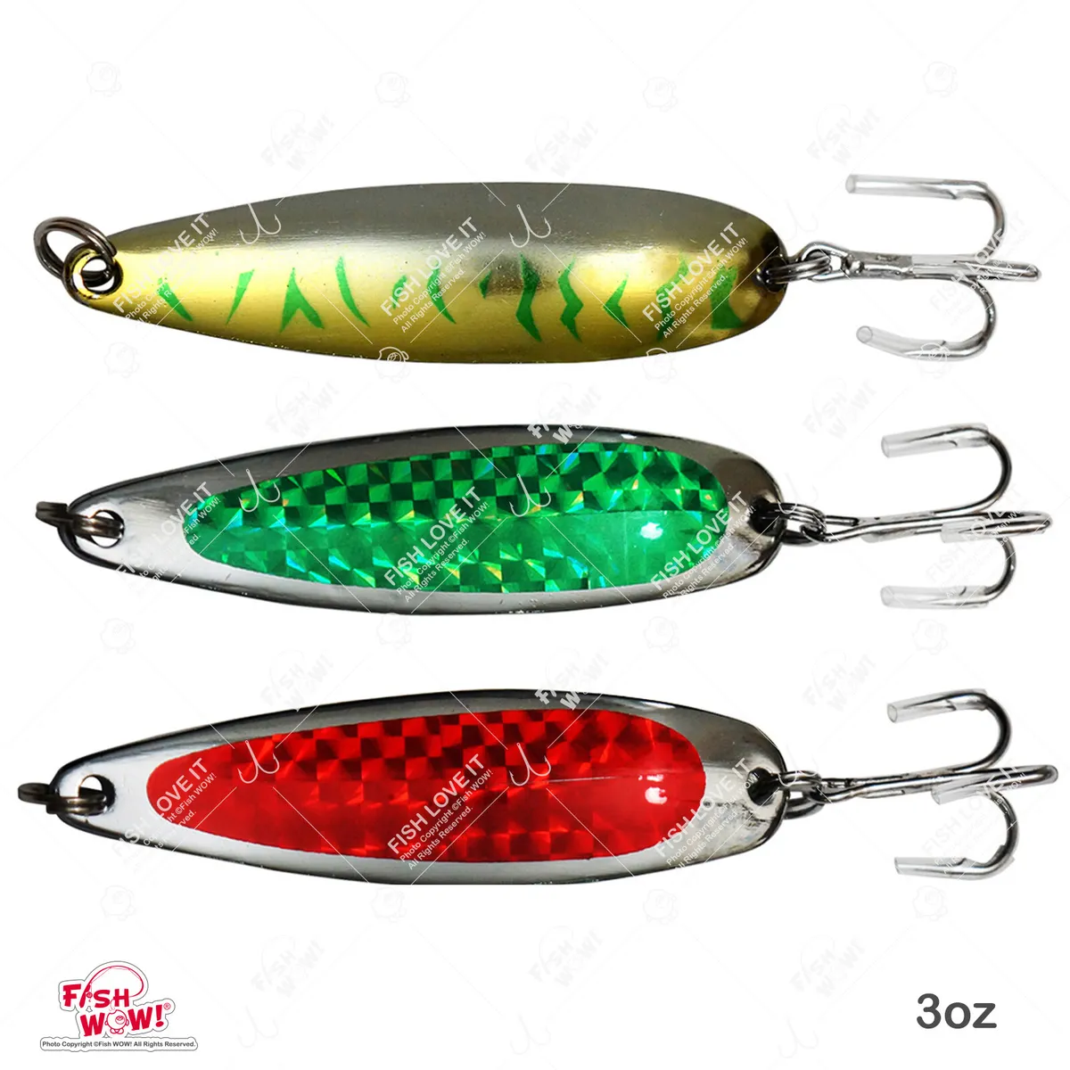 3pcs Fish WOW! 3oz Casting Spoons Jig trolling crocodiles style Lures  3-color