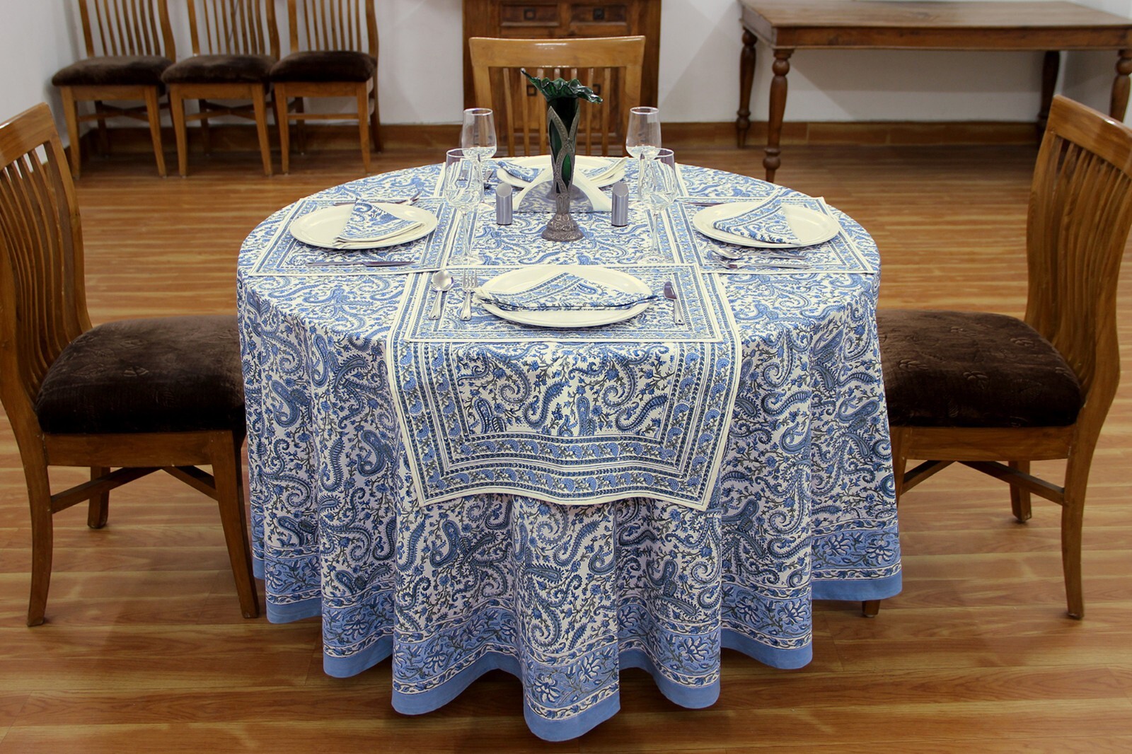 Handblock Printed Round Cotton Tablecloth for Dining & Home Decor