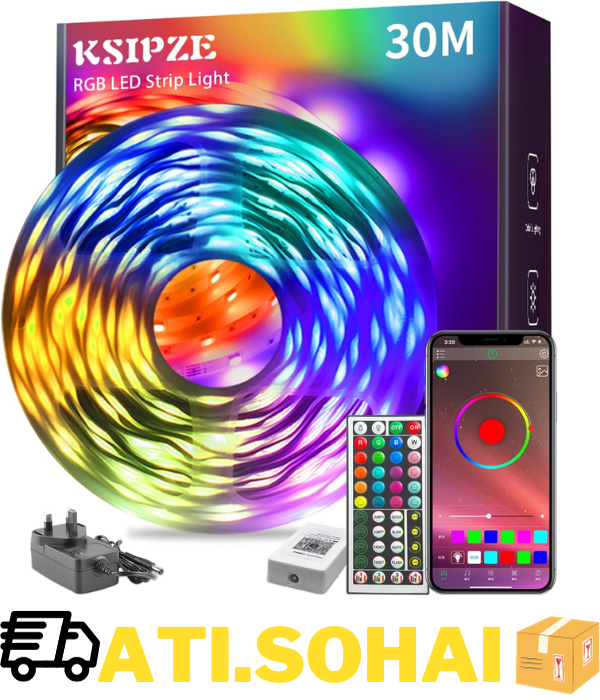 30M LED Light Strip, Ksipze RGB Music Sync Color Changing, Bluetooth