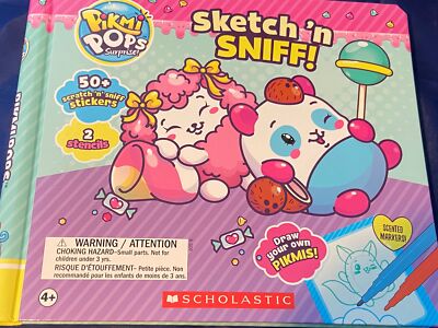New Pikmi Pops Sketch 'n Sniff Book Stickers Scratch Stencils Scented Markers
