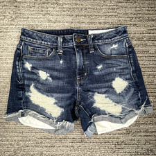 Treasure Bond Size 24 Girls Shorts Distressed High Rise Boyfriend Denim Blue