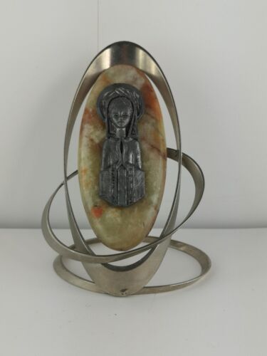 Vierge de Lourdes - bloc marbre et métal   12 cm - Photo 1/4