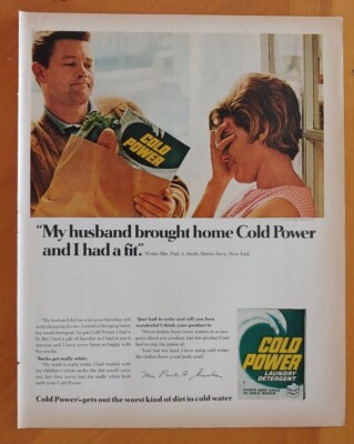 1967 Cold Power Laundry Detergent Homemaking Full Page Look Magazine Print Ad