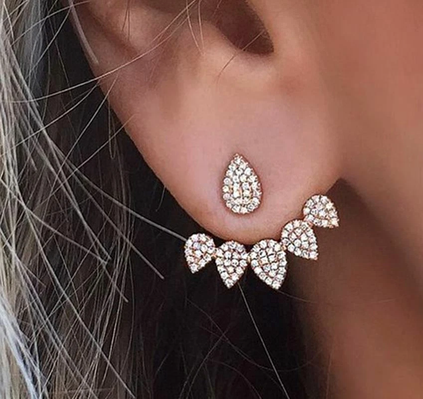Front Back Earrings Drop Gold Crystal Post Back Jewelry New Style Teardrop
