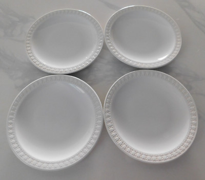 4 Corning Centura Sculptured Rim All White Salad PlatesTulip Flower Pattern OBO