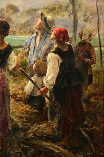 Copy of Late 19th Century French Julien DUPRÉ Oil Painting "Watching a Balloon" - Picture 4 of 12