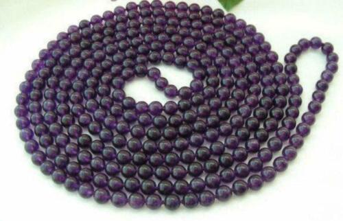 Natural 8mm Russican Purple Amethyst Round Beads Gemstone Necklace Long 36" - Afbeelding 1 van 12