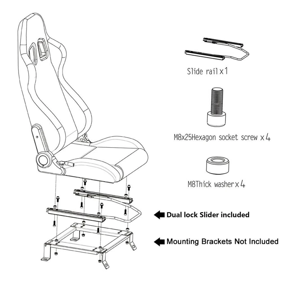 2Pcs Universal Reclinable Racing Seats Black & Red Line PU Leather Bucket Seats Foto 2 de 4