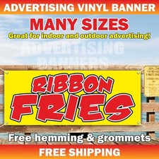 RIBBON FRIES Advertising Banner Vinyl Mesh Sign fast food cheese sandwich burger